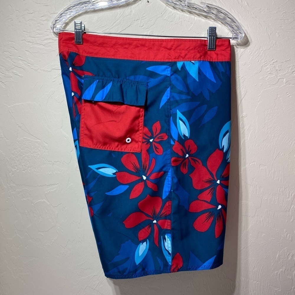 Burnside Mens Board Shorts Sz 36 Swim Trunks Tropical Blue Red